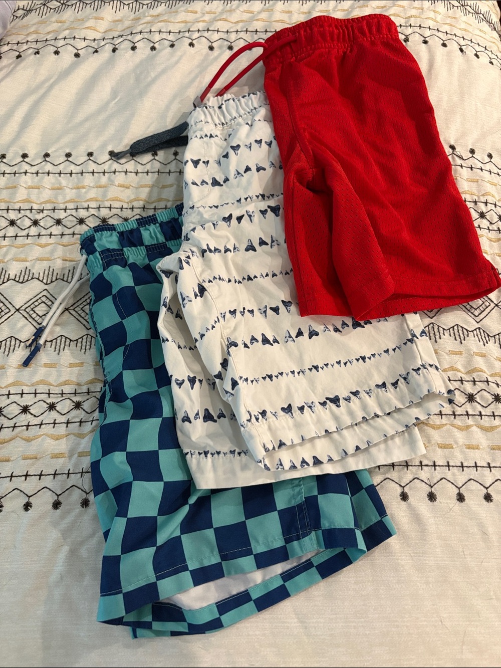 Old Navy Kids' Shorts Set — Red, White with Navy Print & Teal Check